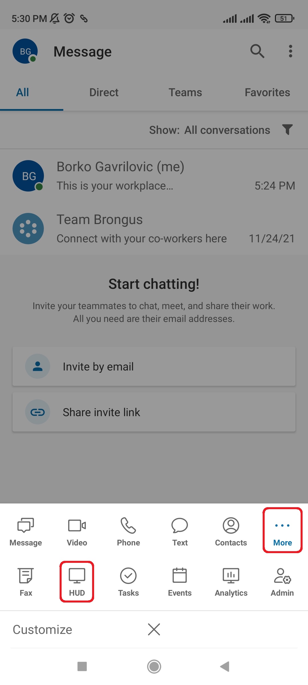 Heads-up display in the RingCentral app. 